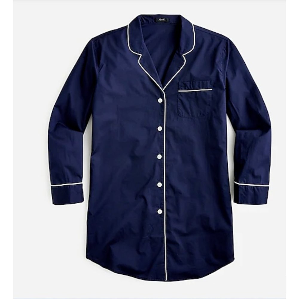 J Crew $80 Womens  Navy Blue End On End Cotton Nightshirt Size Small AY704